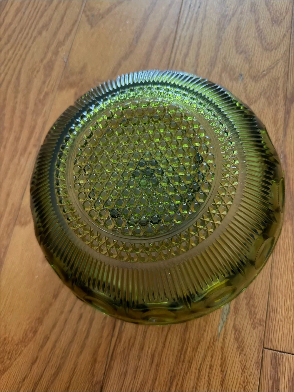 Vintage Olive Green Glass Chip & Dip Bowl Set Scallop Dotted Kitchen Home Decor
